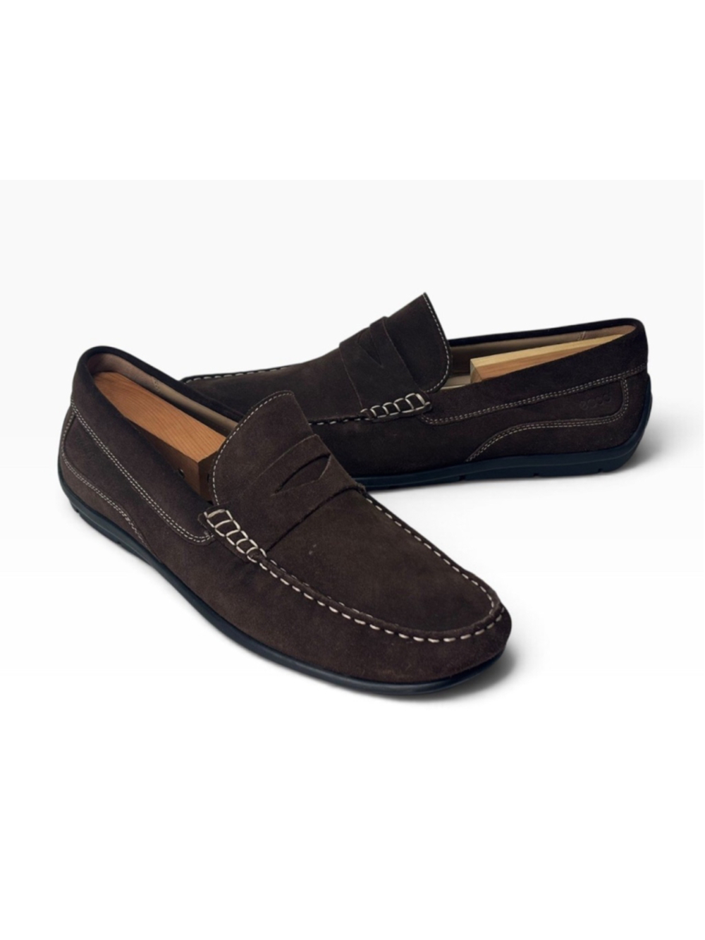 ECCO Nubuck Brown Suede Driver Loafers $225 STUNNING! Size 46 / 12-12.5
